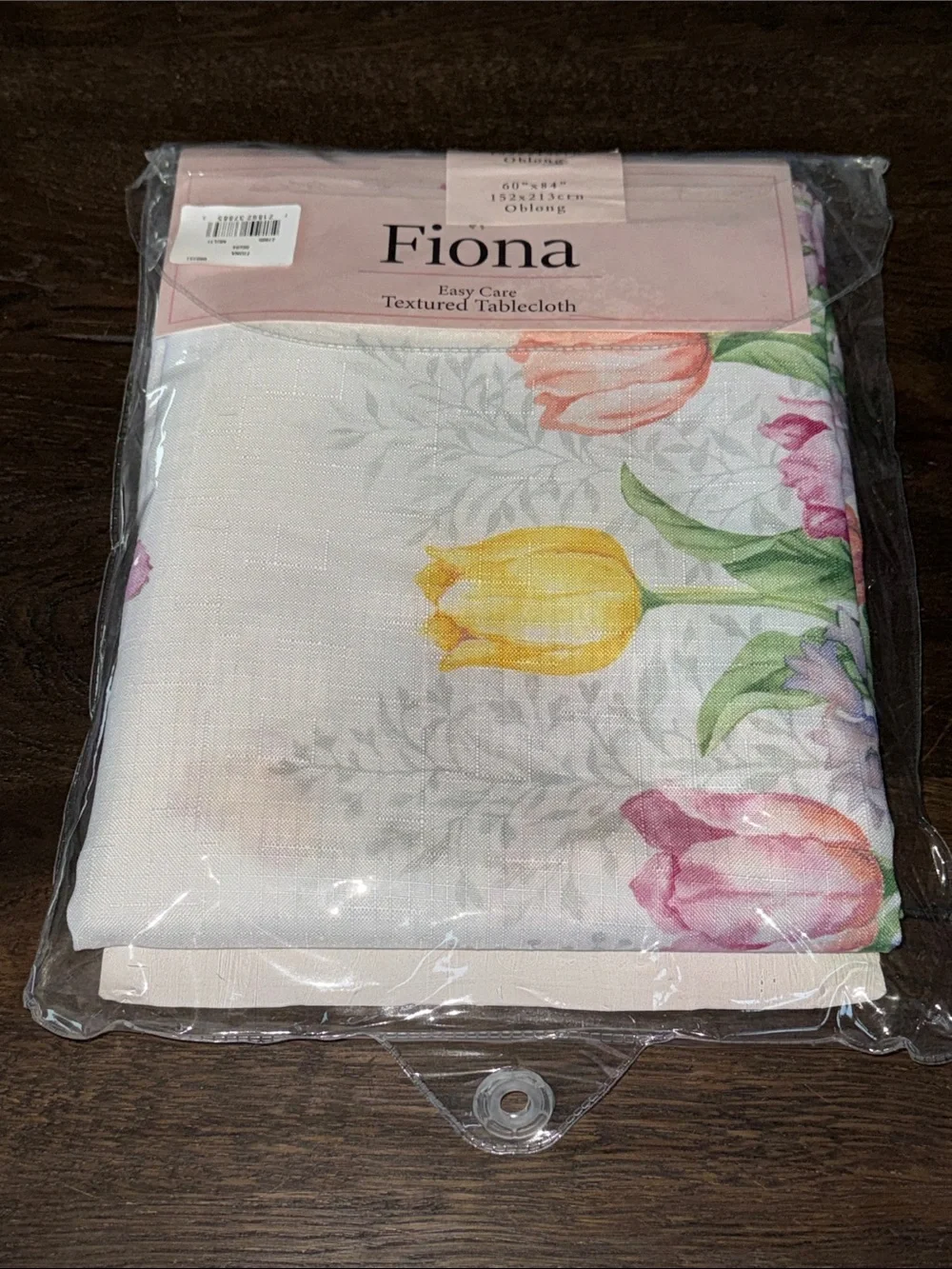 Fiona Easy Care Textured Tablecloth 60x84 Oblong Tulip Floral NIP